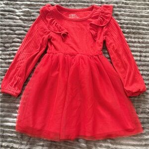 Cat & Jack Girls Red Long-Sleeve Dress with tulle skirt 3T